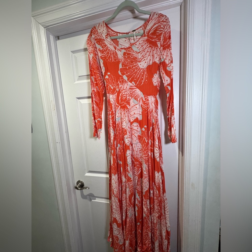 Free People Floral Orange and White Flowy Maxi Dress